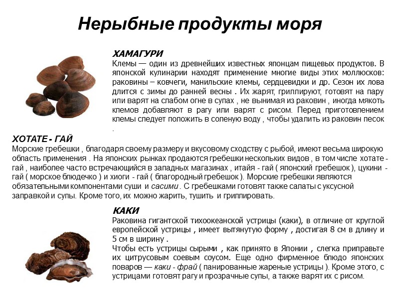 Нерыбные продукты моря ХОТАТЕ - ГАЙ  Морские гребешки , благодаря своему размеру и